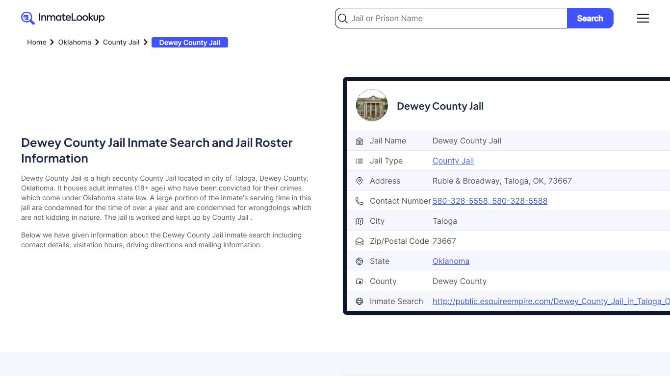 Dewey County Jail Inmate Search and Jail Roster Information - Inmate Lookup